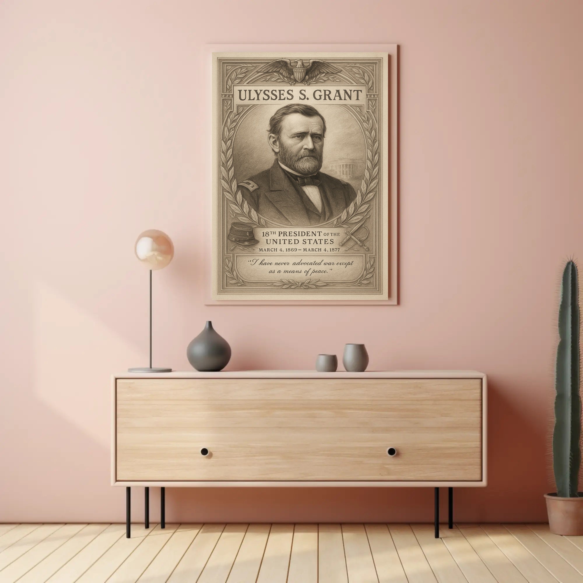 Ulysses S Grant 18th President Sketch Poster Art Print PosterGoat