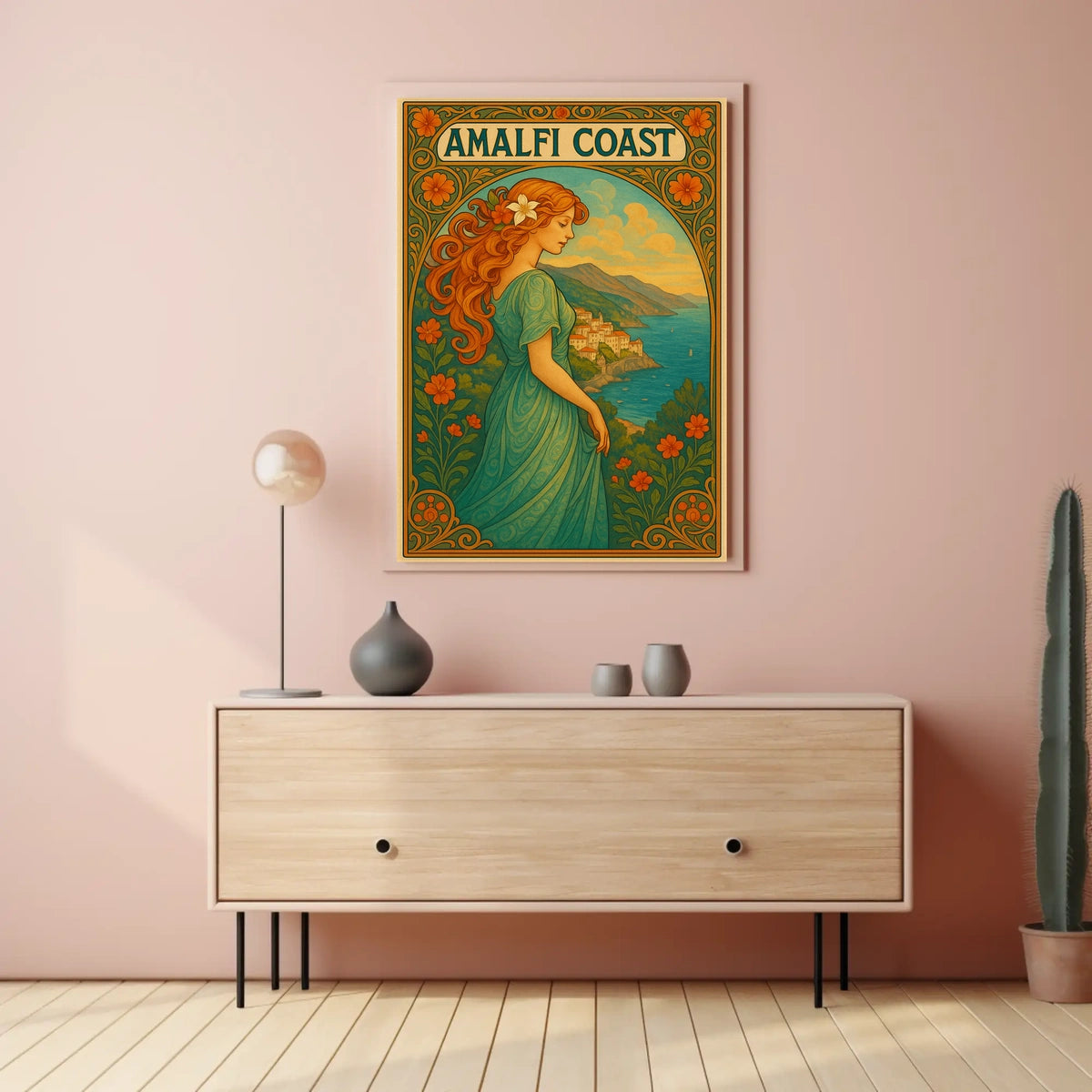 Amalfi Coast Art Nouveau Style Poster