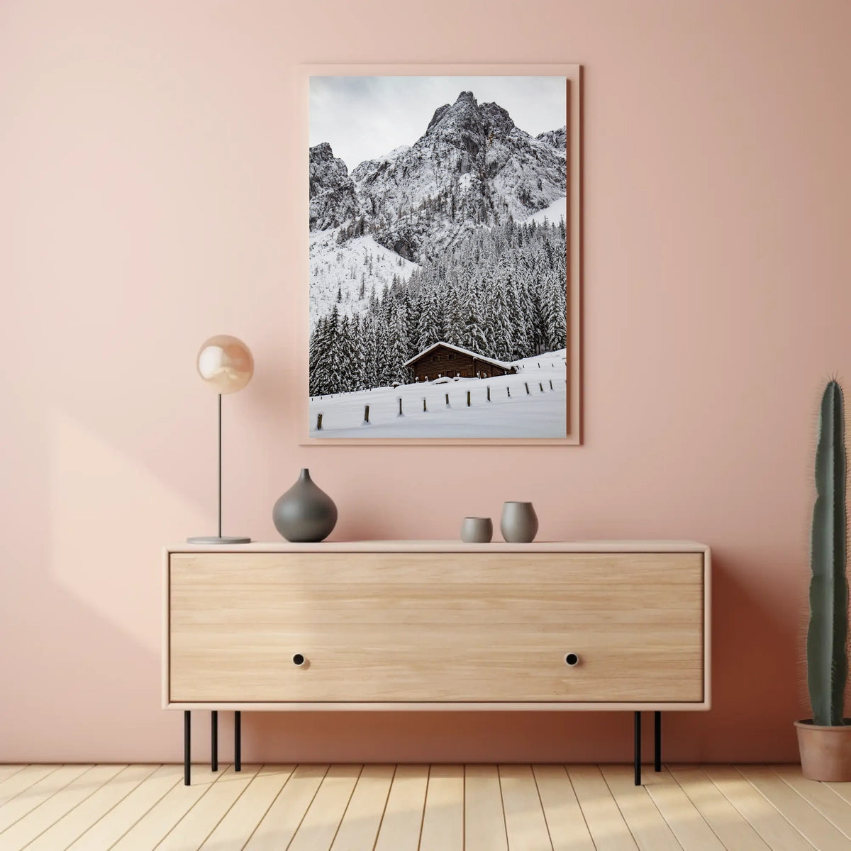 Serene Alpine Cabin in Winter Wonderland National Park Poster