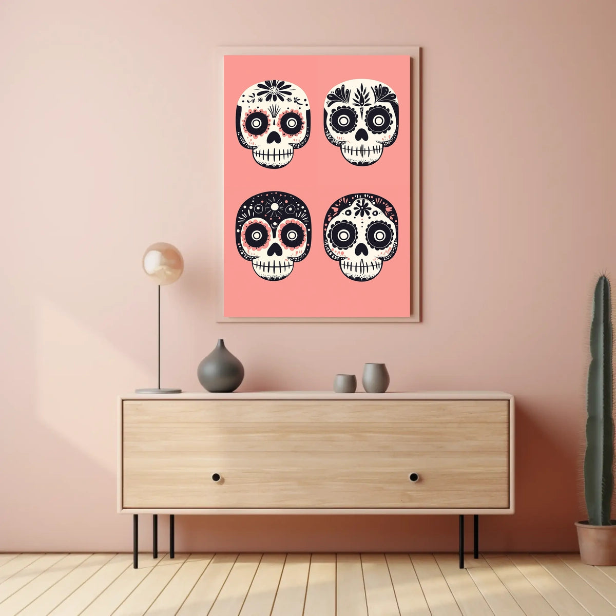 Day of the Dead Sugar Skulls Vibrant Floral Poster