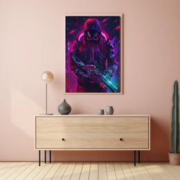 Neon Cyber Warrior Poster