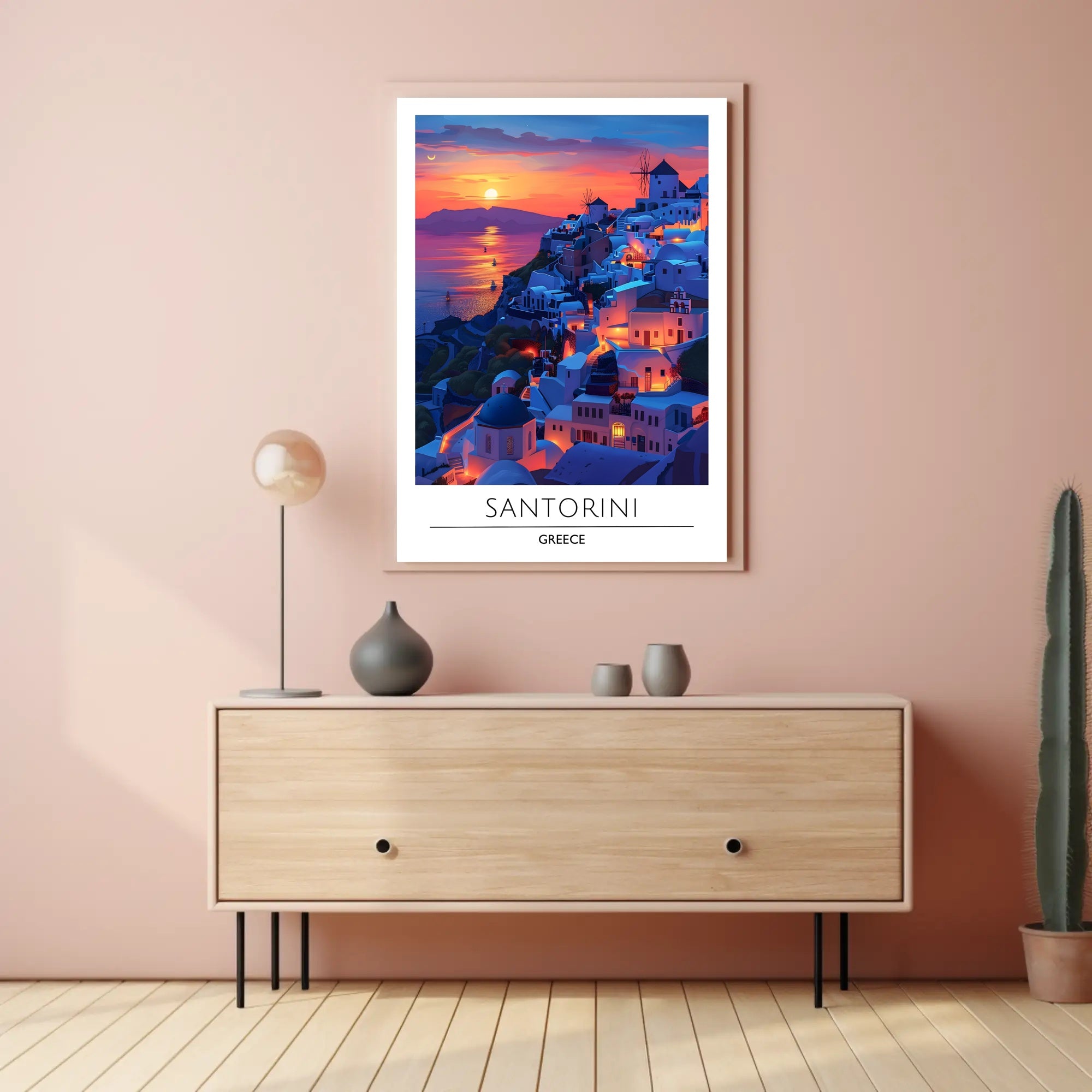 Santorini Sunset Romance Scenic Travel Poster