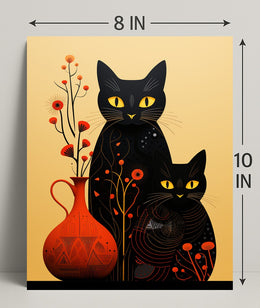 Enigmatic Felines And Floral Harmony Poster