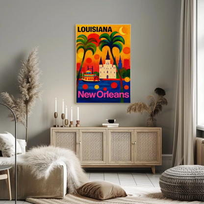 New Orleans Louisiana Steamboat Cathedral Cityscape Travel Poster