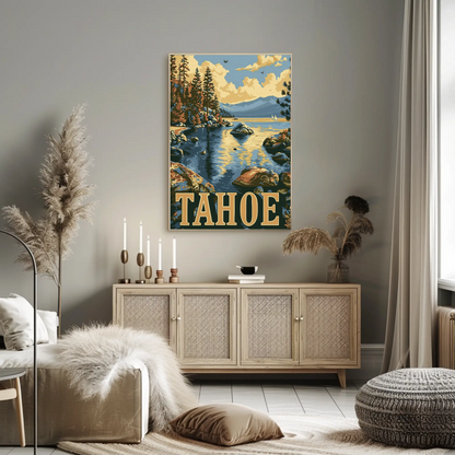Lake Tahoe Sunset Pines Mountain Travel Poster