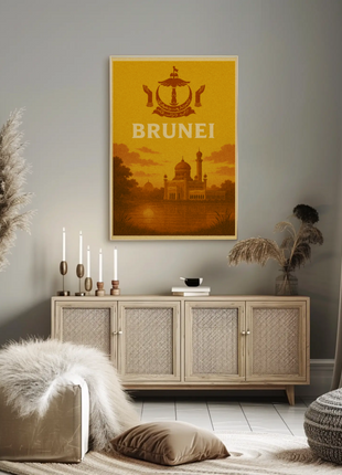 Brunei's Architectural Elegance in Vintage Travel Poster