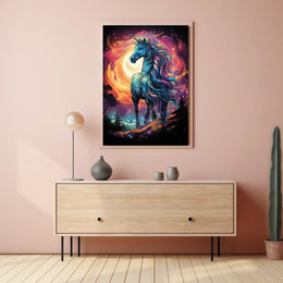 Majestic Unicorn in Mystical Cosmic Landscape Poster