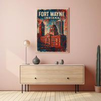 Fort Wayne Retro Cityscape Travel Poster