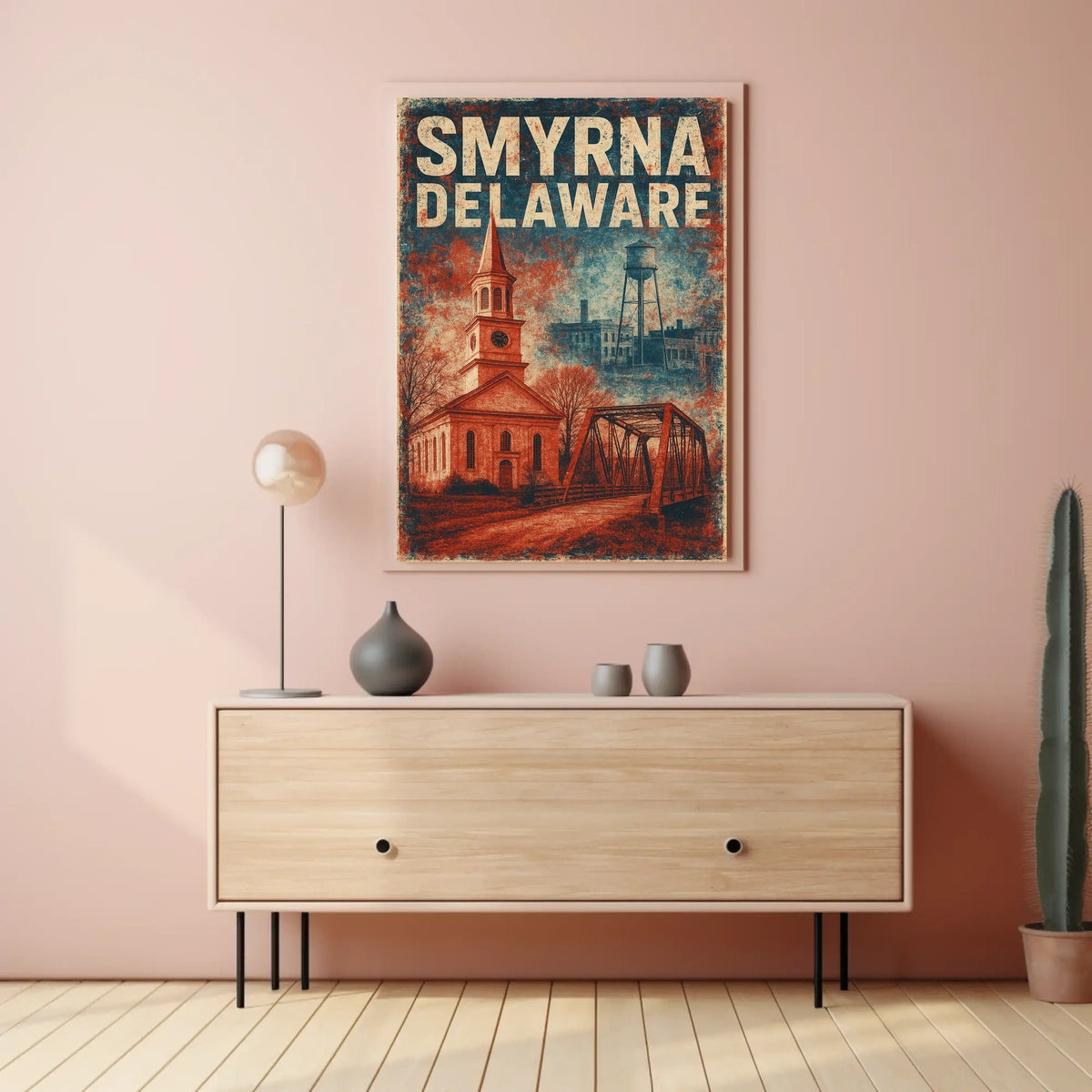 Vintage Smyrna Delaware Americana Charm Folk Art Poster
