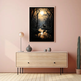 Stag by Moonlit Stream Serenity Animal Poster
