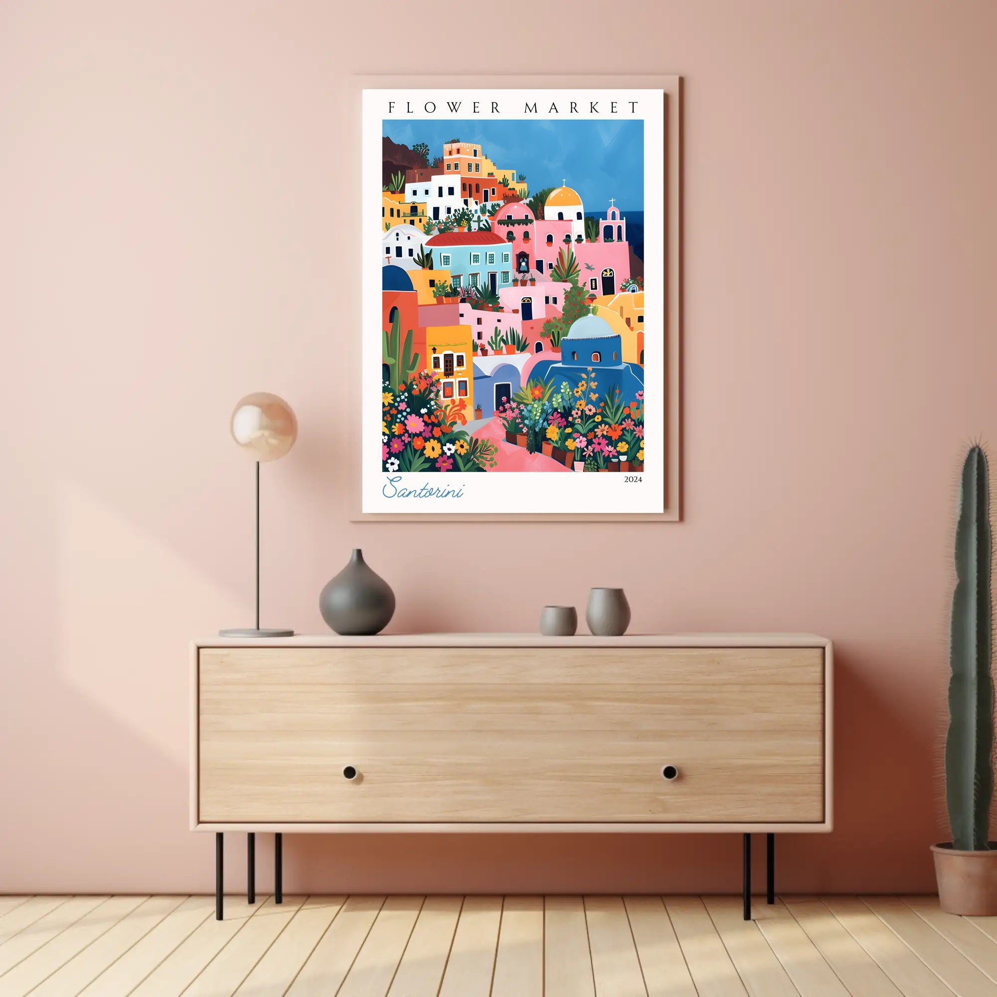 Santorini Flower Market 2024 Poster PosterGoat