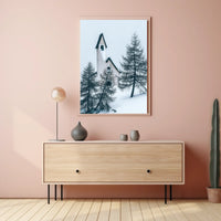 Serene Winter Chapel in Snowy Alpine Landscape