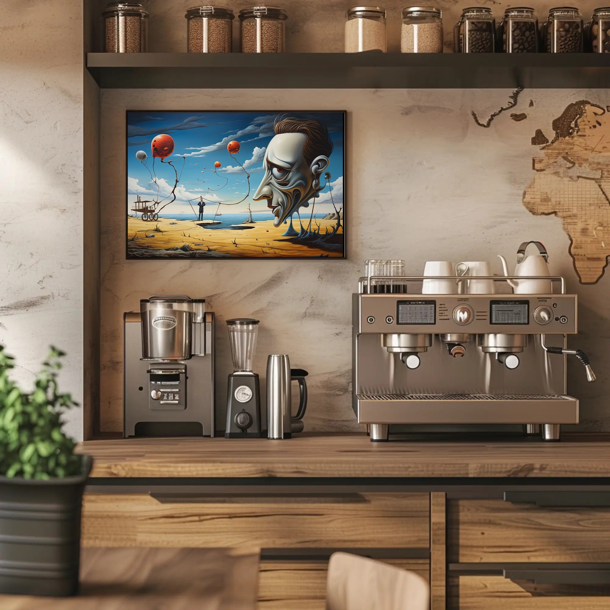 Surreal Desert Landscape with Expressionless Face Artistic Poster