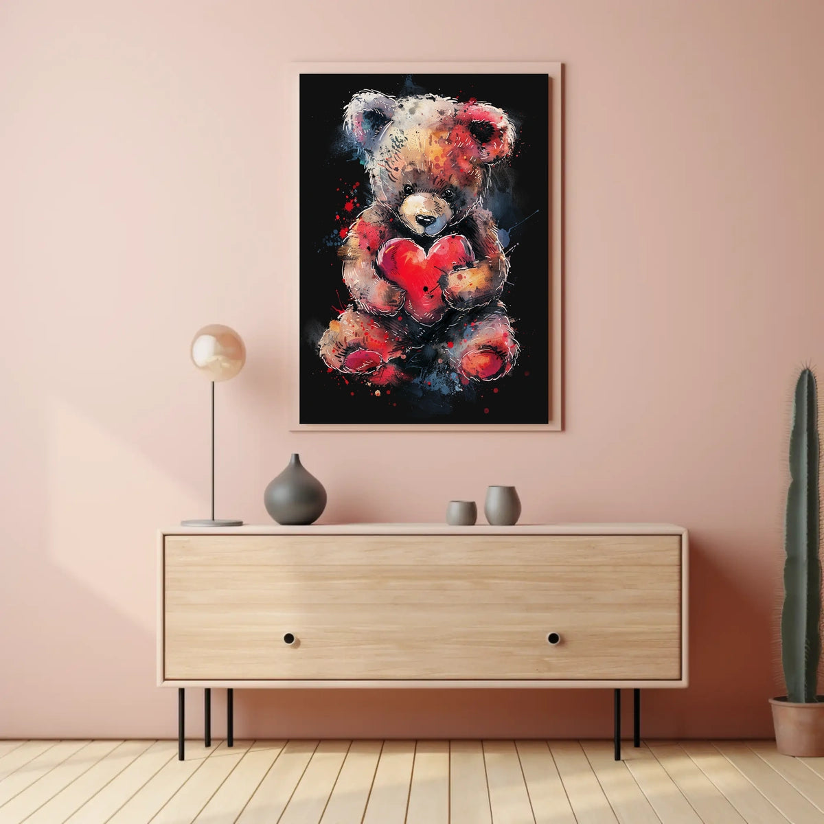 Heartfelt Embrace Watercolor Teddy Bear Love Poster