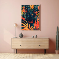 Striking Black Cat in Vibrant Jungle Animal Poster