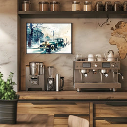 Vintage Winter Car Scene: Nostalgic Urban Elegance Poster