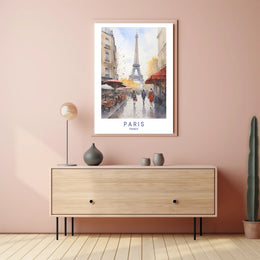 Parisian Autumn Stroll: Watercolor Urban or Cityscape Poster PosterGoat