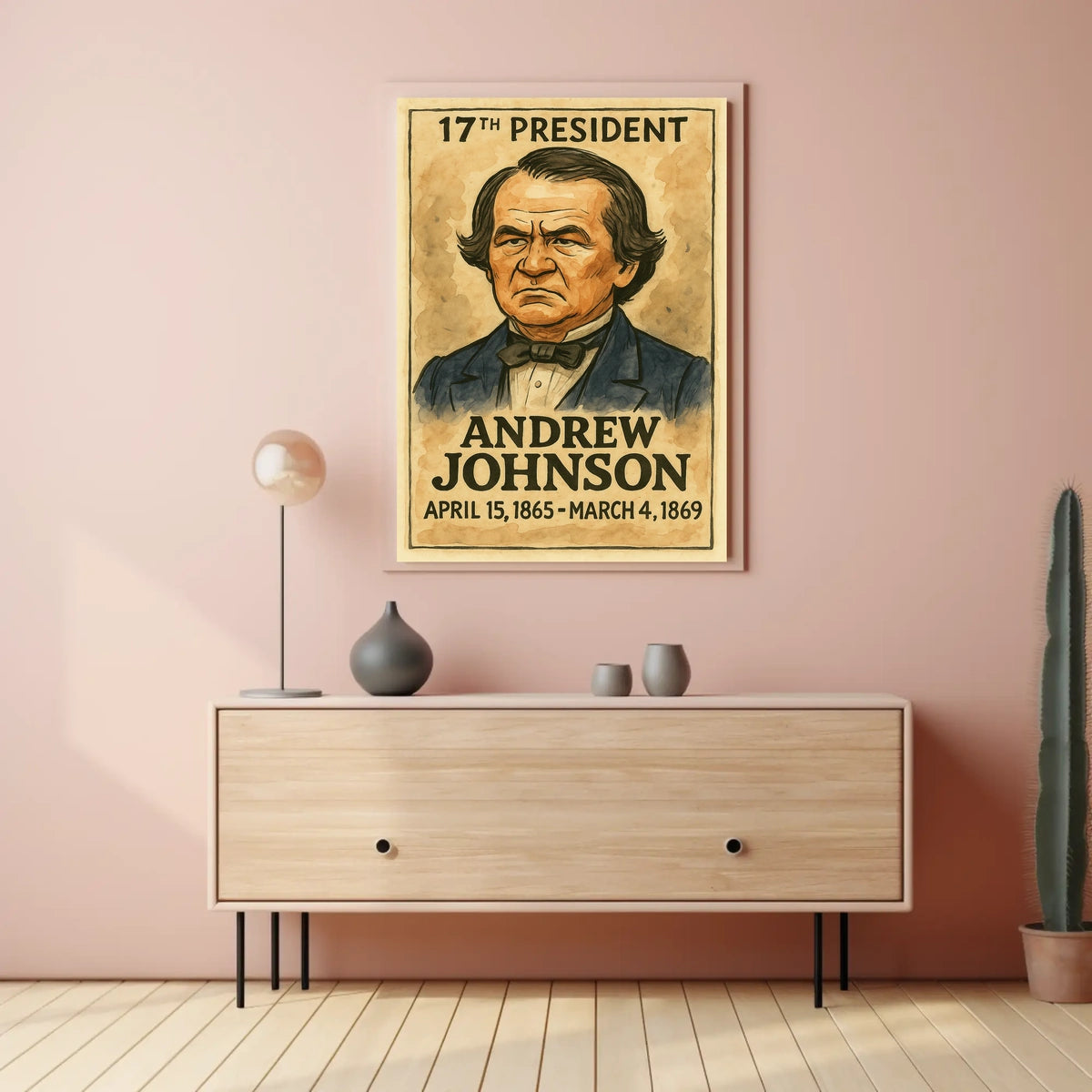 Andrew Johnson 17th President of the United States Exaggerated Cartoon Sketch Poster