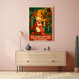 Mrs. Claus Knitting For Reindeer Poster