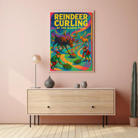 Reindeer Curling at the North Pole Poster