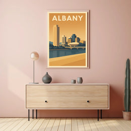 Albany Skyline Cityscape View Poster Vintage Wall Art