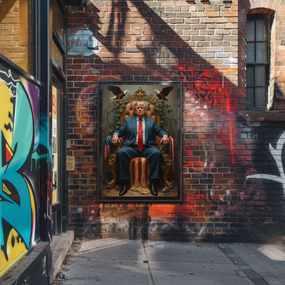 Vintage President Trump 2025 Poster Sitting In Kings Chair