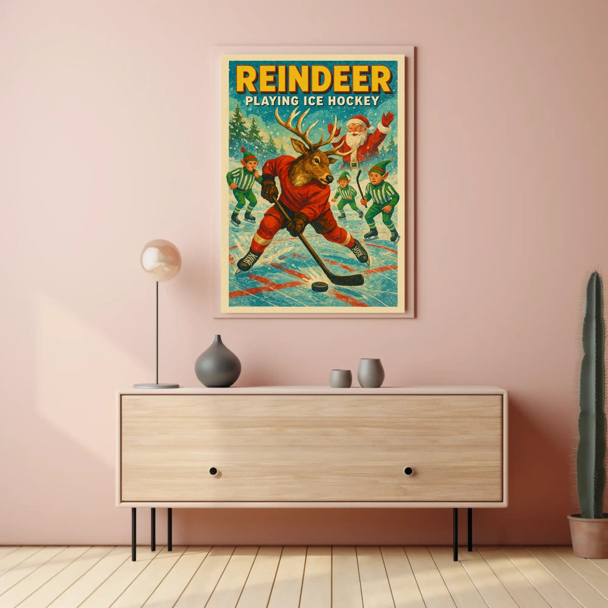 Reindeer Ice Hockey Christmas Wonderland Sports Poster
