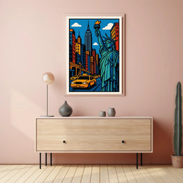 New York City Poster Modern Vibrant Urban Scene Wall Art