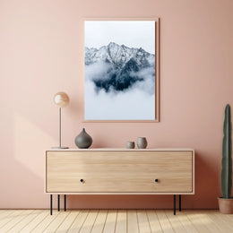Majestic Snowy Mountains Photorealistic Nature Poster