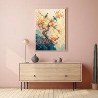 Serene Birds on Blossoming Tree Art Poster PosterGoat