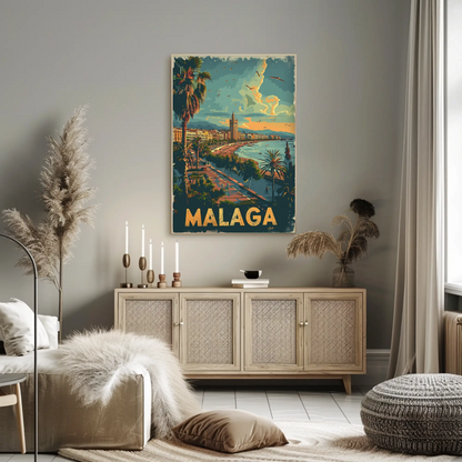 Malaga Sunset Beach Promenade Travel Poster