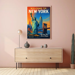 New York City Skyline Poster Vintage Urban Wall Art