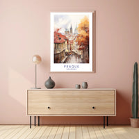 Prague Autumn Watercolor Illustration Urban or Cityscape Poster PosterGoat