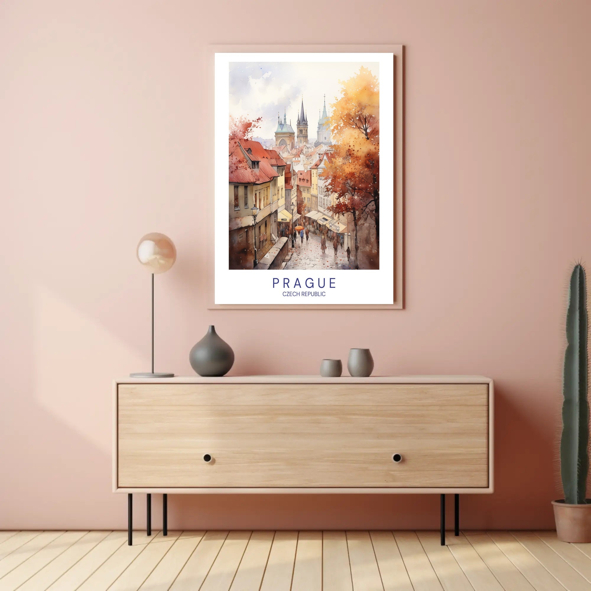 Prague Autumn Watercolor Illustration Urban or Cityscape Poster PosterGoat