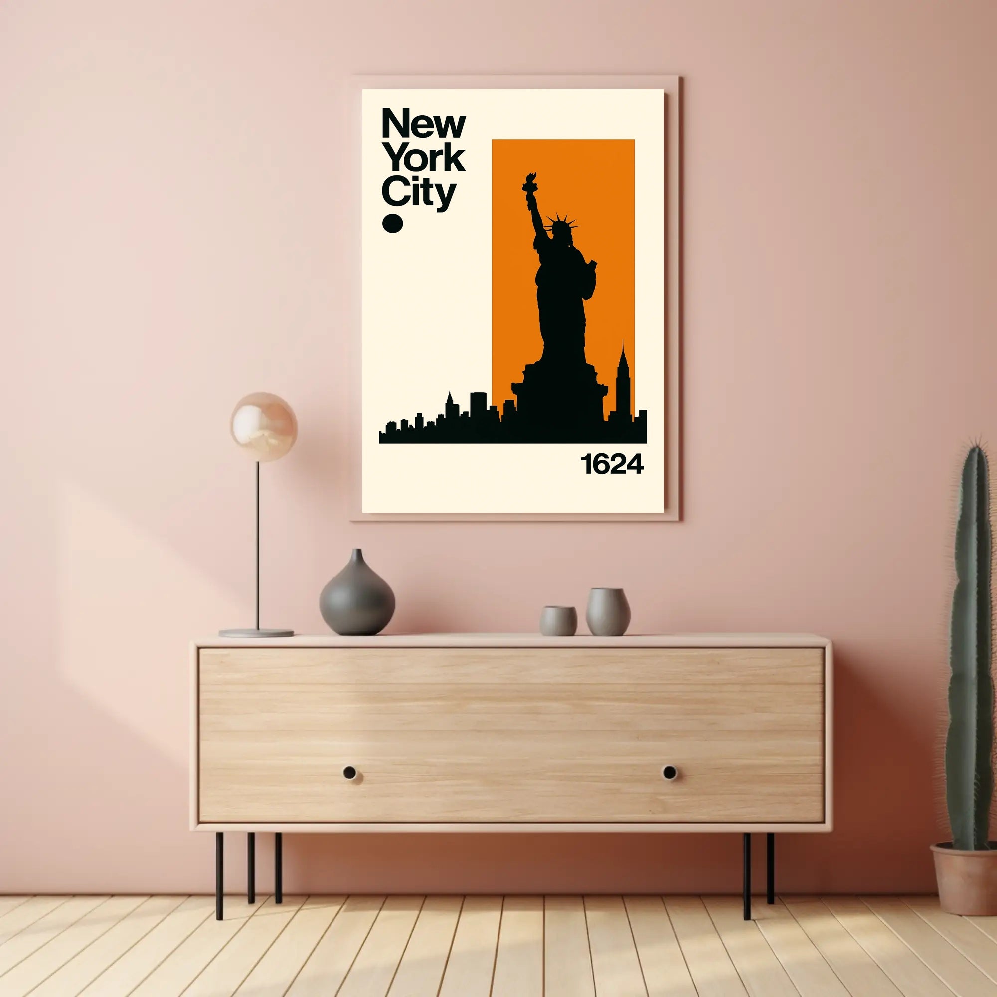Statue Silhouette New York Skyline Poster Modern Wall Art