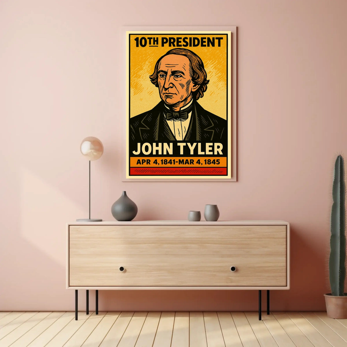 John Tyler 10th President of the United States Inked Comic Style Poster