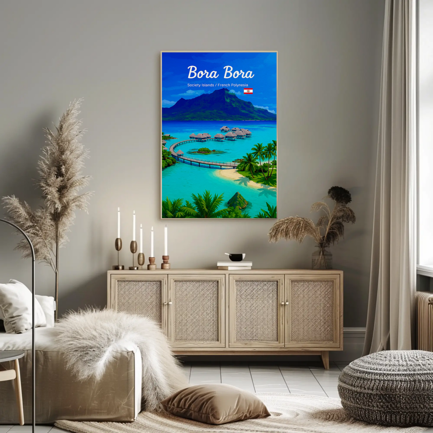 Bora Bora Society Islands Overwater Bungalows Travel Poster