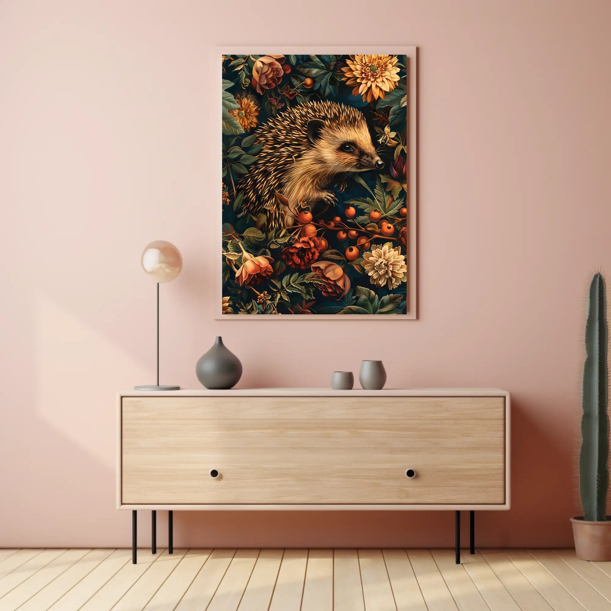Hedgehog in Bloom Wall Art Print Decor