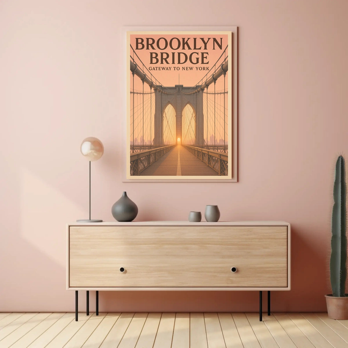 Brooklyn Bridge Sunrise Poster Vintage Travel Wall Art
