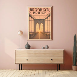 Brooklyn Bridge Sunrise Poster Vintage Travel Wall Art