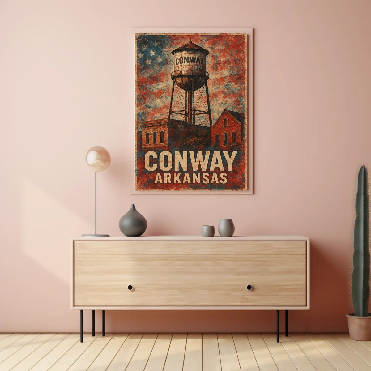 Conway Water Tower Heritage Nostalgia Arkansas Retro Poster