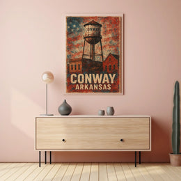 Conway Water Tower Heritage Nostalgia Arkansas Retro Poster