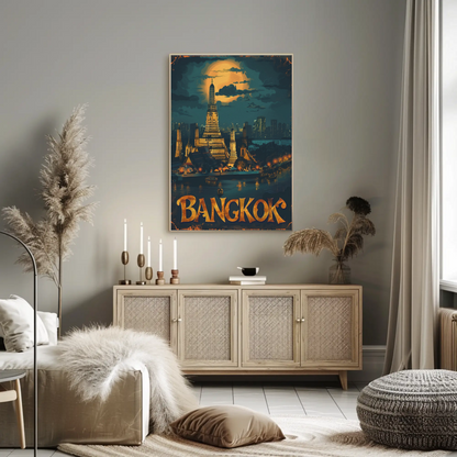 Bangkok Wat Arun Temple Nighttime Lights Travel Poster