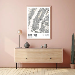 New York City Poster Modern Monochrome Map Wall Art