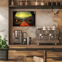Surreal Explorer Landscape Portal: Futuristic Sci-Fi Poster