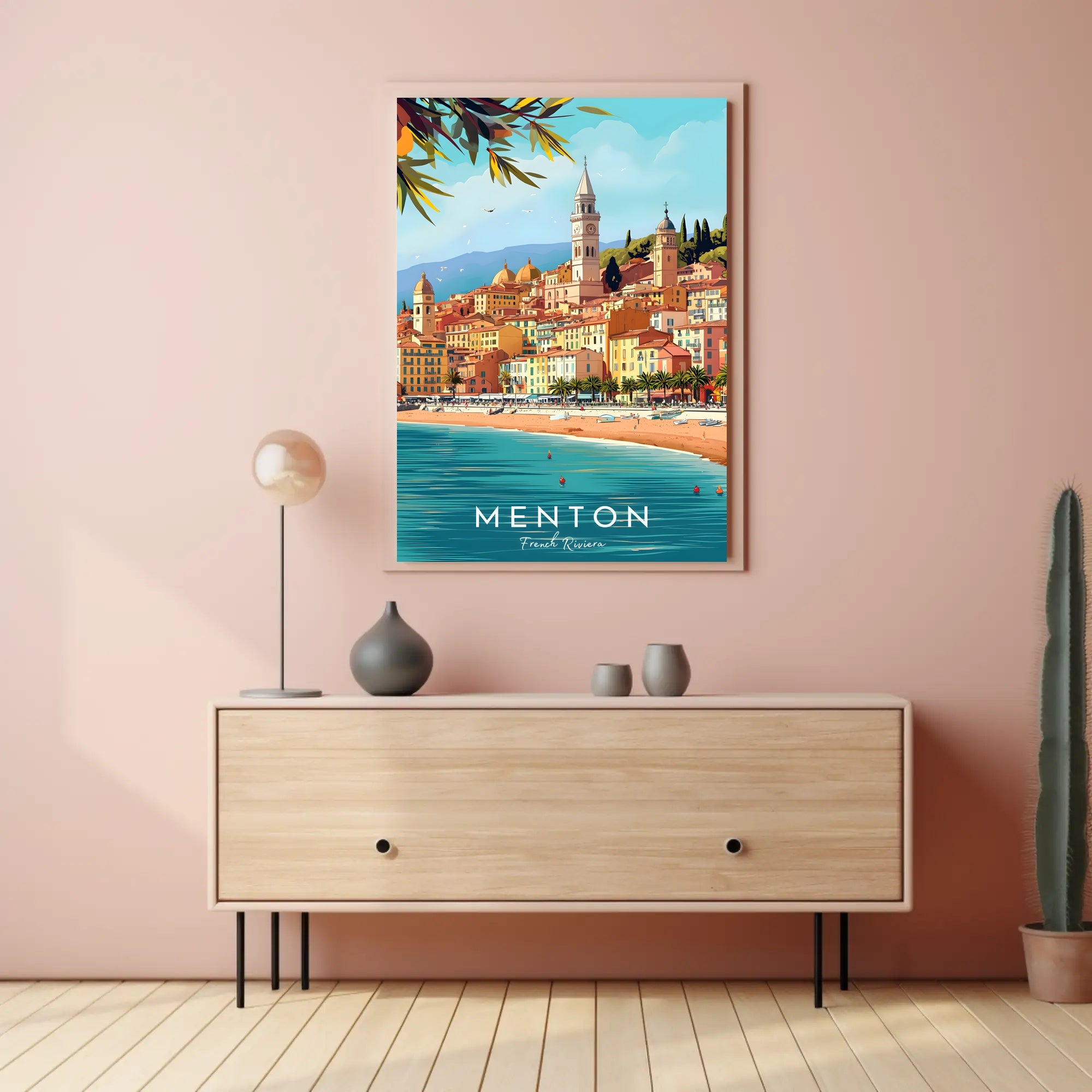 Menton Coastal Town Vibrant Travel Poster