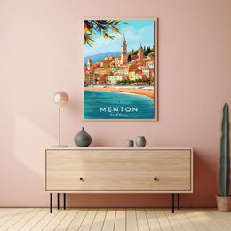 Menton Coastal Town Vibrant Travel Poster