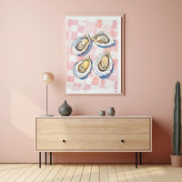 Oysters Checkered Table Poster Watercolor Print