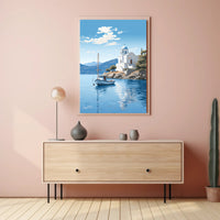 Mediterranean Coastal Serenity Greece Illustration - Travel Poster