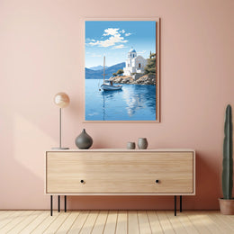 Mediterranean Coastal Serenity Greece Illustration - Travel Poster